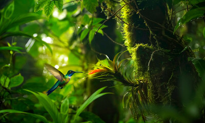 Tropical rain forest with colibri