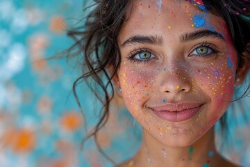 Serene Holi Festival Portrait with Colorful Powder