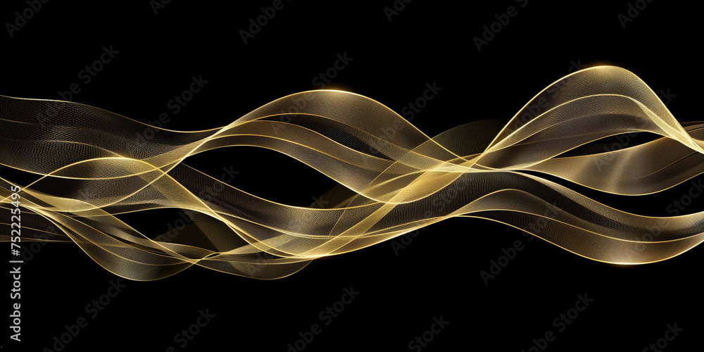 Sticker illustration of abstract gold waves on black background. created with generative ai