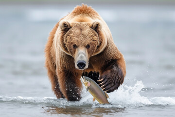 Fototapeta premium illustration of a brown bear in wild nature. Created with Generative AI 