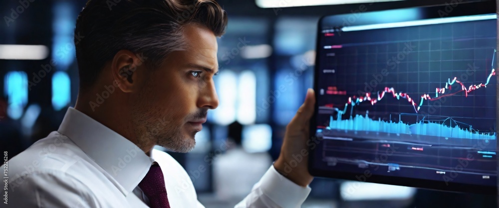 Poster showcase the accuracy and speed of ai technology in data analysis by creating an image of a business