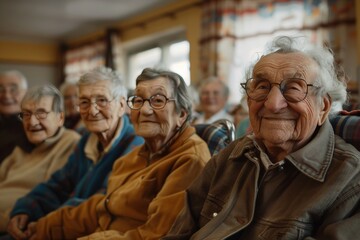 Seniors mingling and bonding in assisted living environment - obrazy, fototapety, plakaty