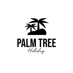 Beach Sunset And Palm Tree Logo Design Concept Vector Illustration