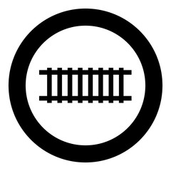 Railway track railroad path rail train subway metro tram transportation concept icon in circle round black color vector illustration image solid outline style