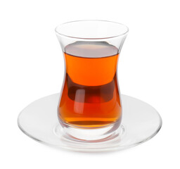 Tasty Turkish tea in glass isolated on white