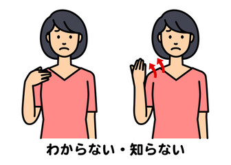 手話で「わからない」と話す女性