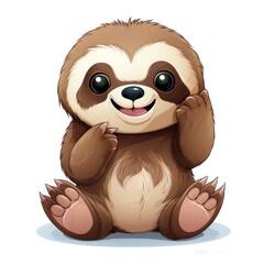 Cute cartoon 3d character sloth on white background