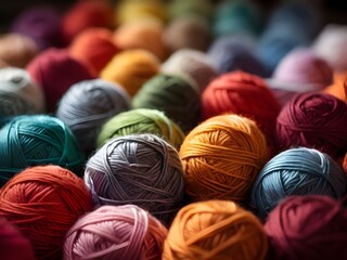 A Rainbow Palette of Knitting Yarn. Colored balls of yarn