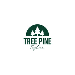 Curved Line With Pine Tree Logo Design Concept Vector Illustration