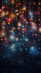 Obraz premium Dark background with colorful christmas light of garland and bokeh