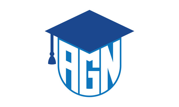 AGN initial letter academic logo design vector template. school college logo, university logo, graduation cap logo, institute logo, educational logo, library logo, teaching logo, book shop, varsity