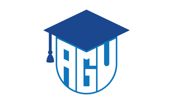 AGU initial letter academic logo design vector template. school college logo, university logo, graduation cap logo, institute logo, educational logo, library logo, teaching logo, book shop, varsity