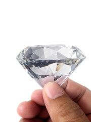 Diamond jewel in hand, transparent background