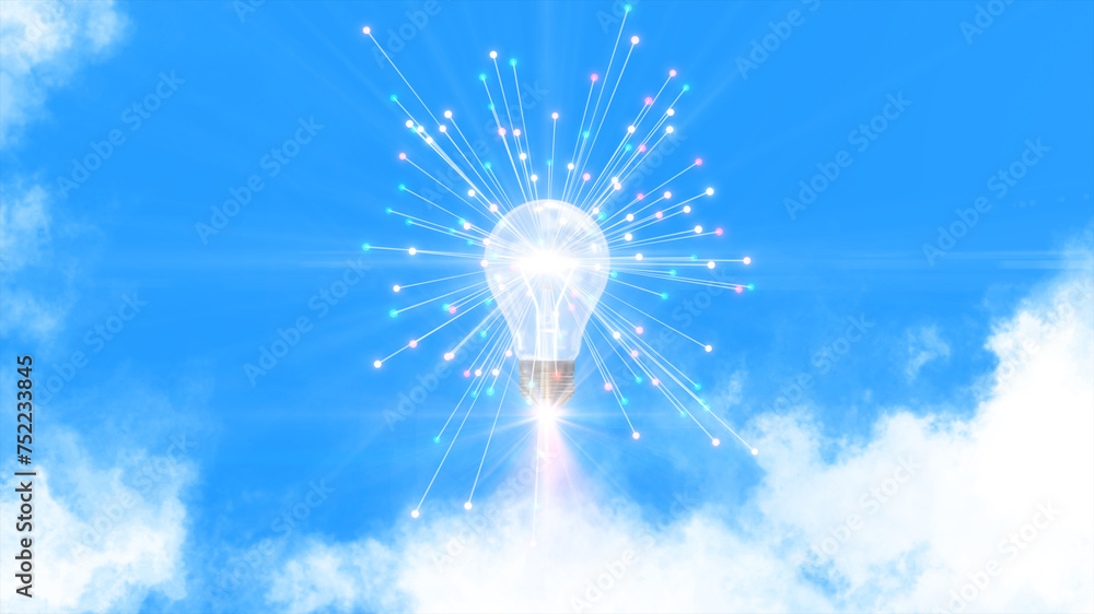 Aufkleber Light Bulb rocket flying in sky smart connection imagination Startup ideas innovative technology businesses