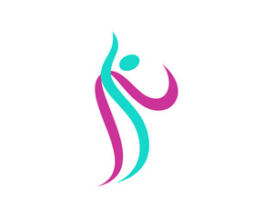 Obraz premium Abstract dancing people in blue wavy swoosh logo