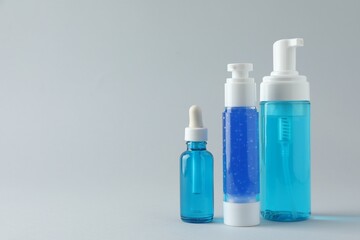 Set of luxury cosmetic products on white background. Space for text