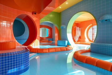 Empty indoor playground and colourful interior. Generative AI