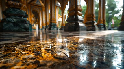 Marble interior royal hall museum floor wallpaper background,an image of city lights casting reflections on the polished marble floor of a plaza - obrazy, fototapety, plakaty
