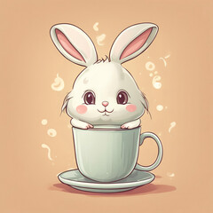 cute fluffy rabbit in a tea mug. Happy Easter, spring holiday. artificial intelligence generator, AI, neural network image. background for the design.