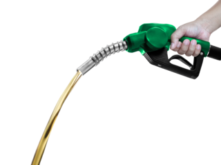 Gasoline gushing out from pump, transparent background