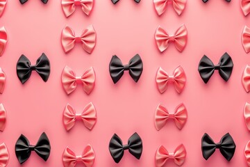 Lazos coquette para el pelo rosa y negro, pattern de cintas aesthetic 