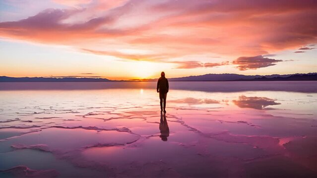 Salar de Uyuni Landscape Bathed in Morning Light. Sunrise Splendor.