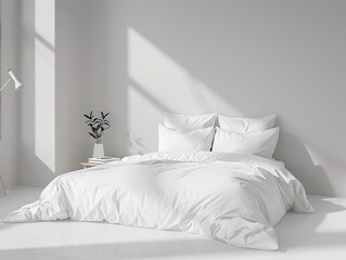 Fototapeta na wymiar A white bed mockup , a white and modern interior 