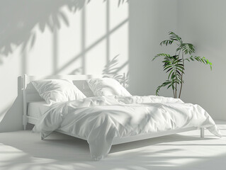 A white bed mockup , a white and modern interior 