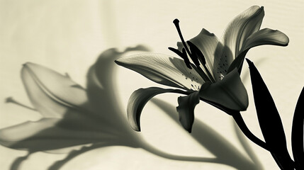Top view of the graceful silhouette of a lily flower, casting a beautiful and intricate shadow.