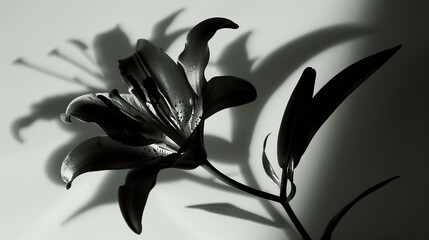 Top view of the graceful silhouette of a lily flower, casting a beautiful and intricate shadow.