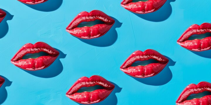 Pattern labios rojos con fondo azul