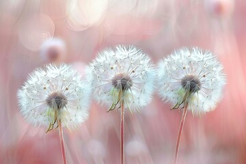 Serenade of Three Dandelions in Ethereal Bloom