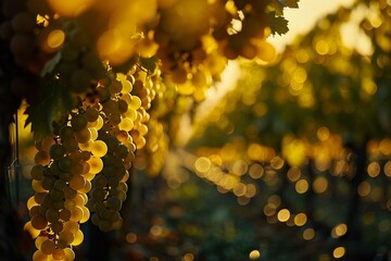 Sun-Kissed Grapes in a Vineyard at Golden Hour