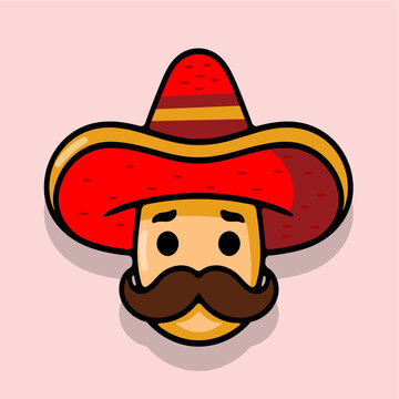 cute mexican hat sombrero and mustache icon
