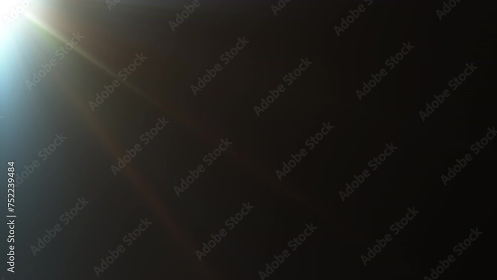 Poster loop top left gold blue optical flare ray shine light on black abstract background for screen projec