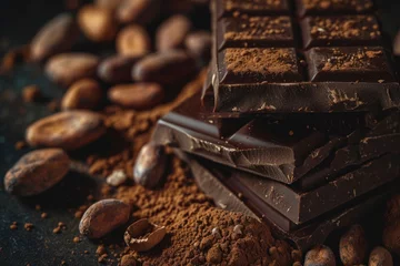 Foto op Plexiglas chocolate with cocoa beans. generative ai © JIRMoronta