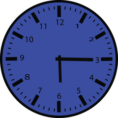 Digital round clock isolated first spent time on blue  
  illustration background,