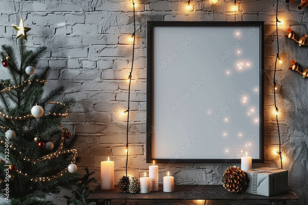 Aufkleber minimal simple frame mockup blank frame rustic on wall simple horizontal orientation.