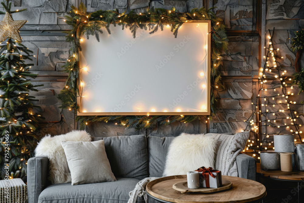 Poster minimal simple frame mockup blank frame rustic on wall simple horizontal orientation.