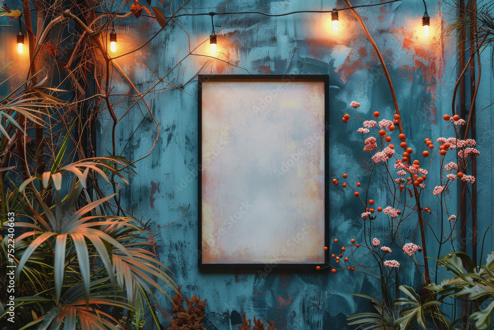 Aufkleber minimal simple frame mockup blank frame rustic on wall simple horizontal orientation.