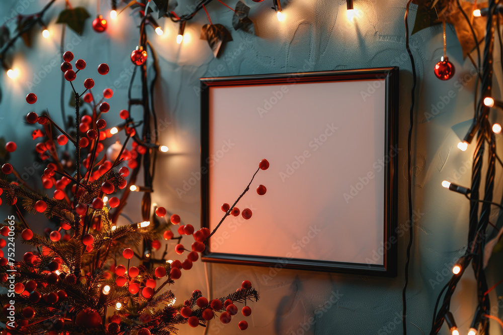 Aufkleber minimal simple frame mockup blank frame rustic on wall simple horizontal orientation.