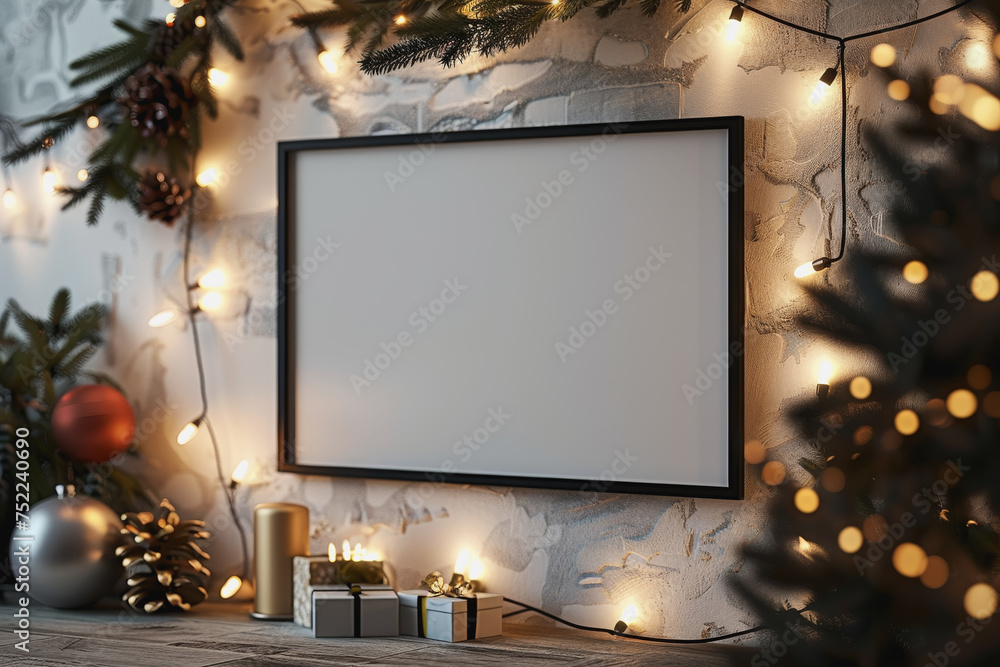 Poster minimal simple frame mockup blank frame rustic on wall simple horizontal orientation.