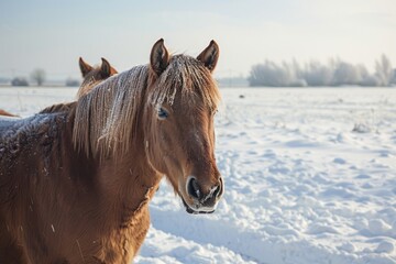 Herd of horses in a snowy landscape