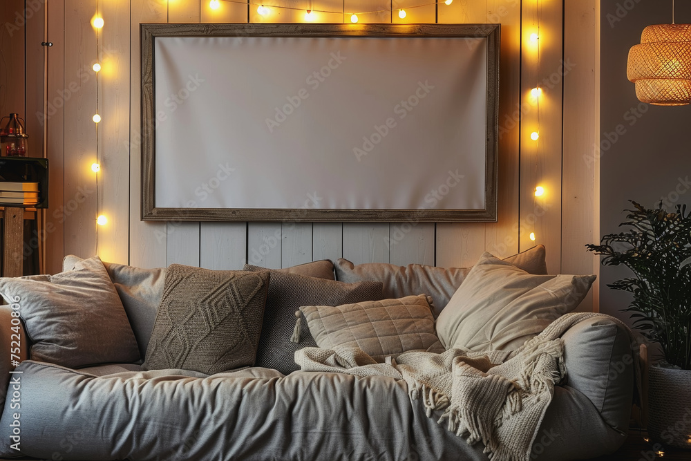 Poster minimal simple frame mockup blank frame rustic on wall simple horizontal orientation.