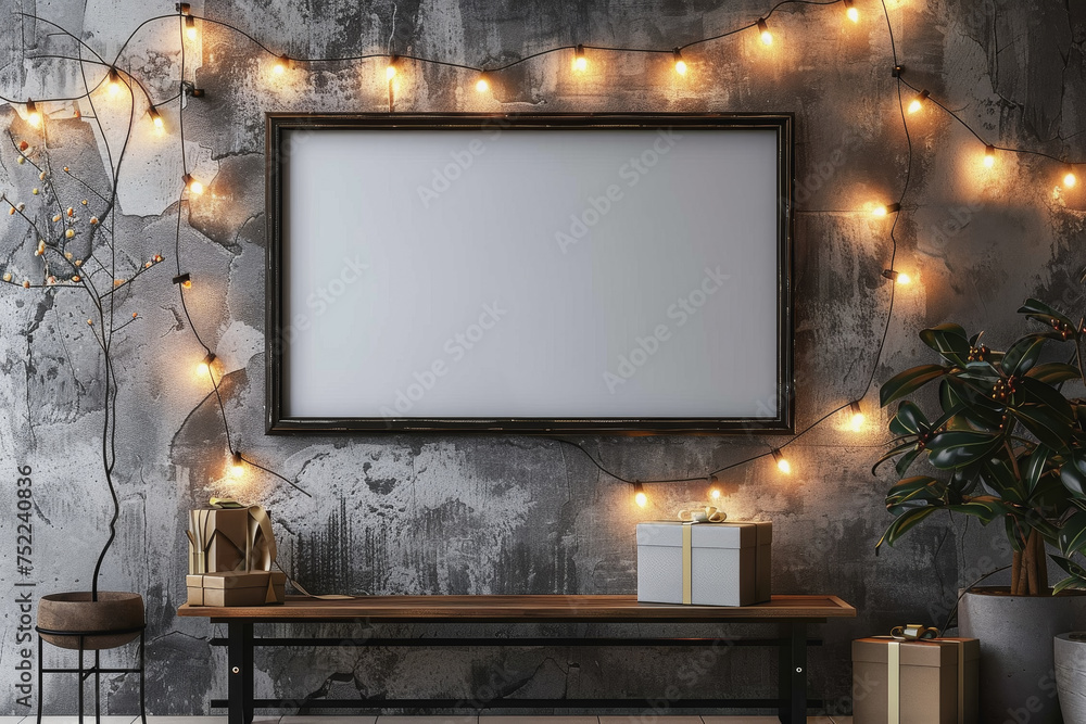 Aufkleber minimal simple frame mockup blank frame rustic on wall simple horizontal orientation.