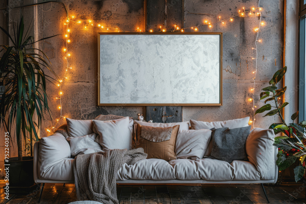 Aufkleber minimal simple frame mockup blank frame rustic on wall simple horizontal orientation.