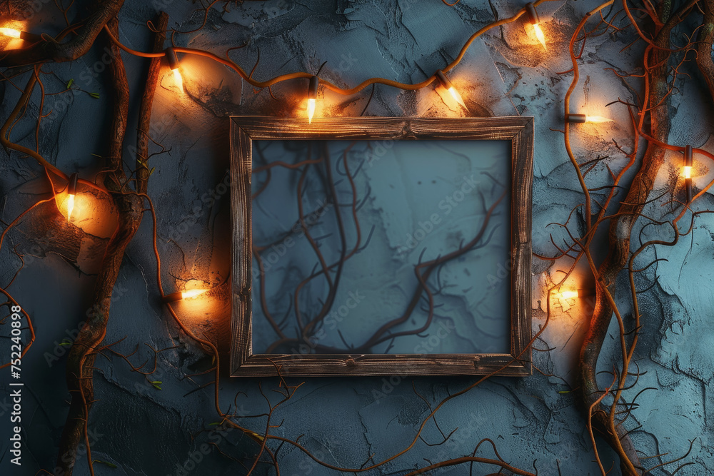 Aufkleber minimal simple frame mockup blank frame rustic on wall simple horizontal orientation.