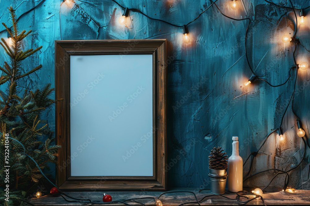 Poster minimal simple frame mockup blank frame rustic on wall simple horizontal orientation.