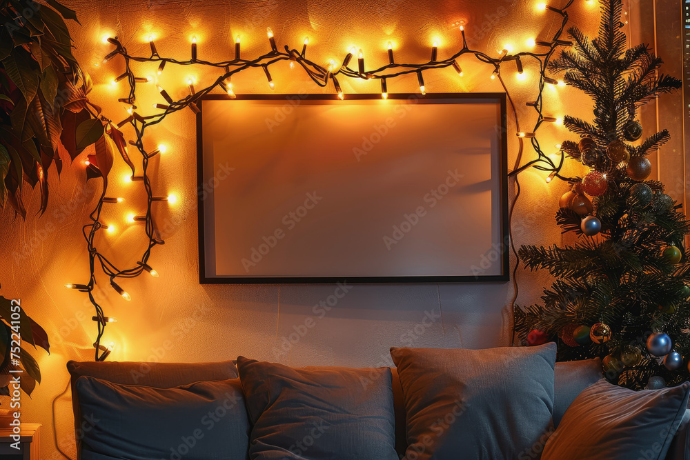 Aufkleber minimal simple frame mockup blank frame rustic on wall simple horizontal orientation.
