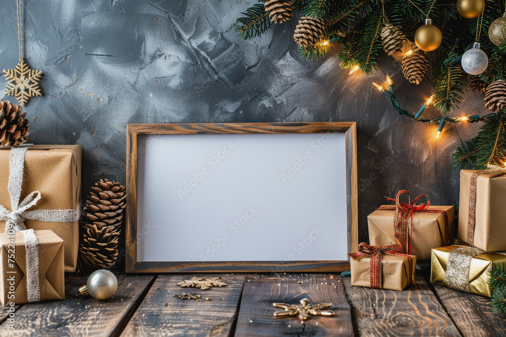 Poster minimal simple frame mockup blank frame rustic on wall simple horizontal orientation.